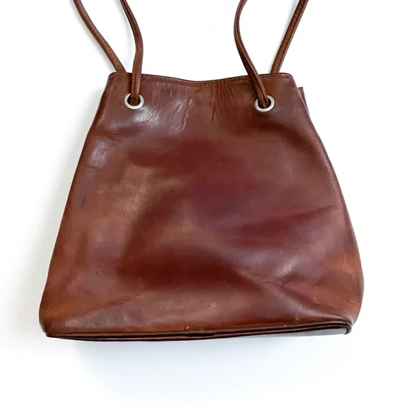 Vintage Western Brown Leather Hobo Bag with Calfskin Cross and Braided Details - Picture 6 of 7